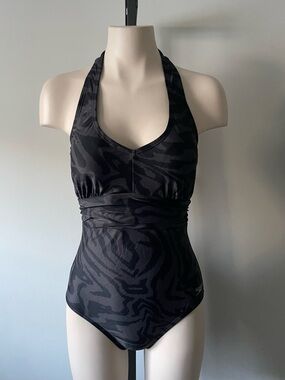 Speedo Animal Print Zebra Tiger Halter One Piece Swimsuit Black Size 8